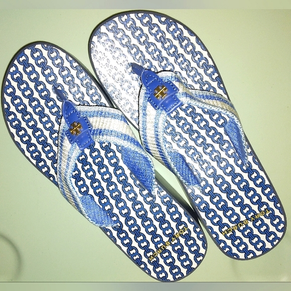 Brand New☆TORY BURCH☆Women's Infradito Blue Gemini Link Wedge Sandals☆Size 6M - Picture 4 of 13